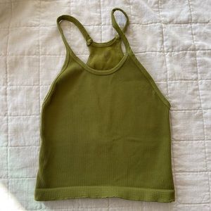 FP Movement Happiness Runs Long Crop Tank M/L Olive Moss